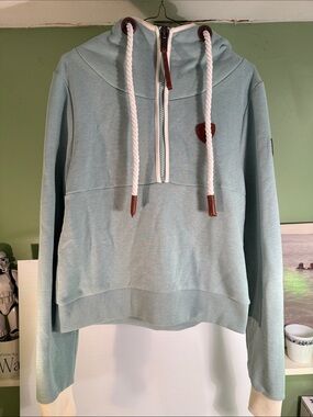 Wanakome Light Green Pullover Hoodie Sweater with Half-Zip